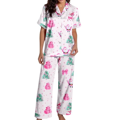 Pyjama de Noël femme vêtement de nuit imprimé pères Noël blanc