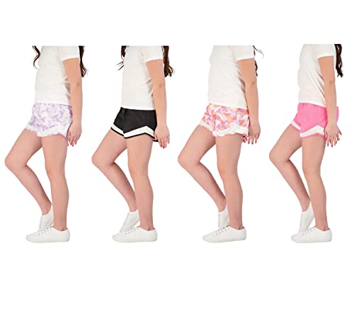 Hind Kids Girls 4-Pack Athletic And Running Activewear Shorts (Black-Neon Pink-Lavender-Pastel Lilac, 14-16) #TOP1