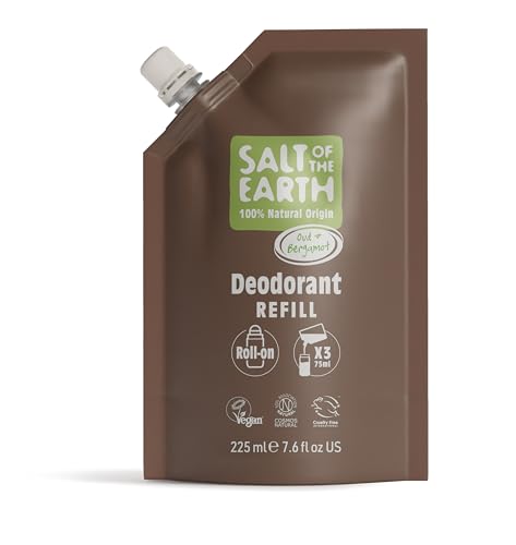 Salt of the Earth - Natural Deodorant Roll On Refill Pouch, x3 Uses - Oud & Bergamot - Vegan, Long Lasting Protection, Leaping Bunny Approved, Made in the UK - 225ml