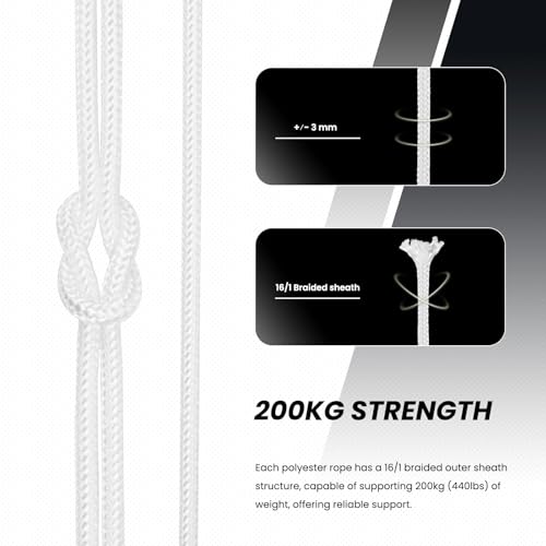 Abma Cord Polyester Cord 3mm x 20m Braid Polyester Rope, White - Heavy Duty & Low Stretch - High UV & Abrasion Resistance - Image 3