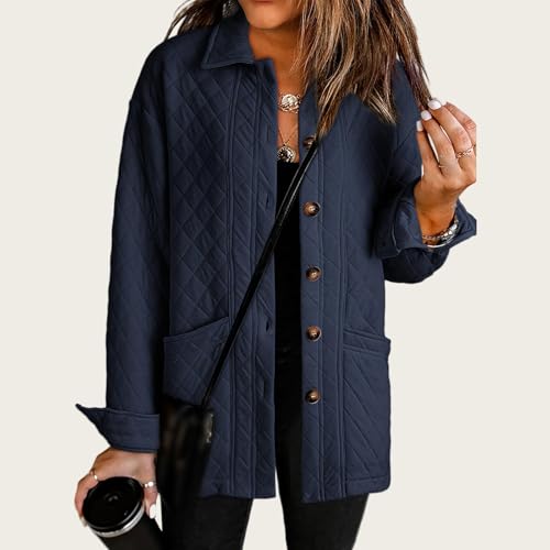 Womens Quilted Jackets Lightweight Casual Button Down Collared Long Sleeve Jackets Winter Puffer Outerwear Coats2
