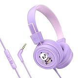 MEE audio KidJamz KJ55 Wired Children’s Headphones with 3.5mm Plug, Colorful Graphics, Volume Limiter & Microphone, Adjustable On-Ear Kids Headset for Online Learning/School/Travel/Tablet (Lavender)