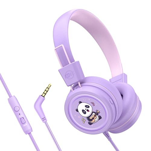Image of MEE audio KidJamz KJ55 Wired Children's Headphones with 3.5mm Plug, Colorful Graphics, Volume Limiter & Microphone, Adjustable On-Ear Kids Headset for Online Learning /School /Travel /Tablet (Lavender)