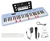 ♫【FUN-6000K keyboard Piano with full-size keys】 Includes a keyboard (size: 91 x 21 x 6 CM), a Sheet Music Stand, a microphone, a Key Sticker, a charging plug, an audio-in cable and a Product Manual. White key size: 0.74 in, black key size: 0.4 in. Th...