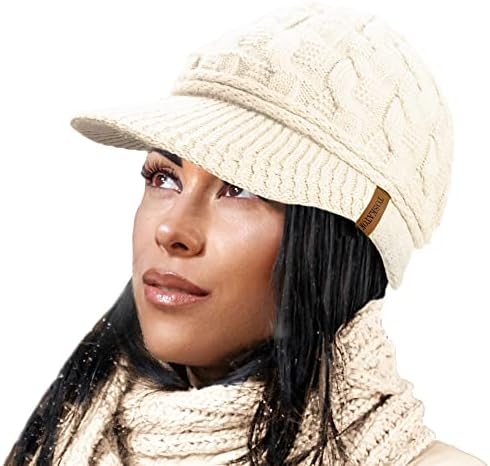 TOSKATOK Ladies Peaked Cable Knit Warm R80 Teddy Fleece Lined Beanie Winter Hat Cap
