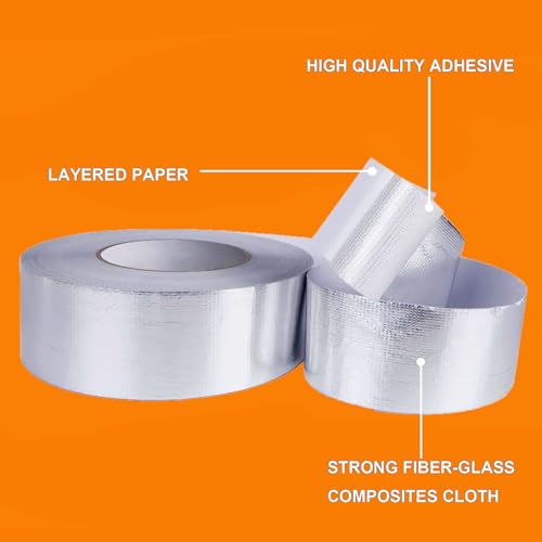 Image of Glass Fiber Cloth Aluminum Foil Tape, 4 inch Professional Insulation High Temperature Duct Tape Withstand 80C to 100C, Reinforced, for HVAC, Repair, Pipe Sealing