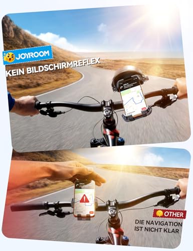2026 JOYROOM Handyhalterung Fahrrad mit Sonnenblende, Handyhalter Motorrad Anti-Reflex, 1S-Montage, Universal Handy Halterung Fahrradlenker Kompatibel mit iPhone 17/16 und Samsung S26 (4,7-7 Zoll)