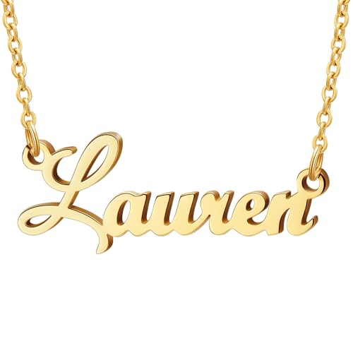 Ldurian Custom Name Necklace, Lauren Name Plate Pendant Necklace Pre Gifts, Charm Necklaces Jewelry for Birthday Anniversary