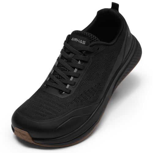 AIRHAS Mens Wide Toe Box Gym Shoes Low Drop Sneakers(Black/Gum,7.5)