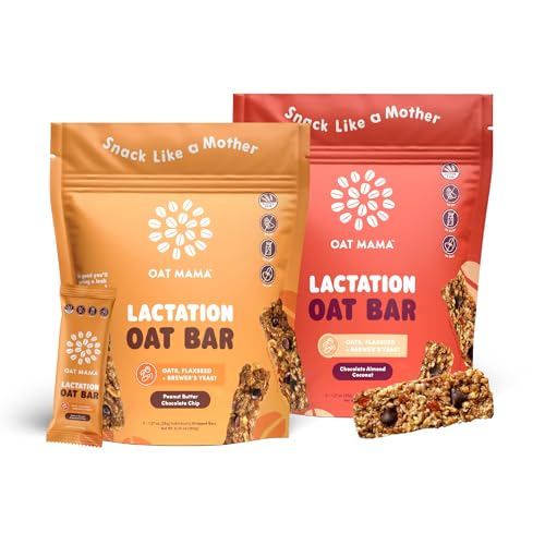 Image of Oat Mama Lactation Bars Variety Pack | Peanut Butter Chocolate Chip & Chocolate Almond Coconut | Essential Breastfeeding Snacks with Oats, Flaxseed & Brewer’s Yeast | Milkflow Lactation Support