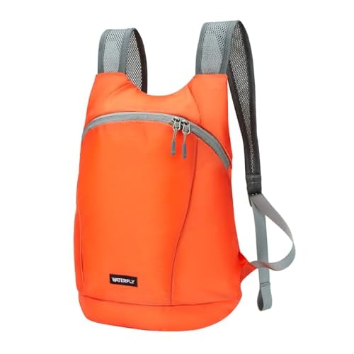 WATERFLY Foldable Lightweight Hiking Backpack: 15L Packable Traveling Daypack Men Women Ultralight Thin Casual Day Pack Bag for Outdoor Sports Camping Beach Park (Orange)