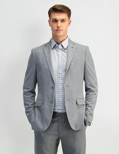 Image of Arrow Knitted Textured Pattern Mens Blazer with Three Pockets and Double-Vented Back Hem Single Breasted Blazer