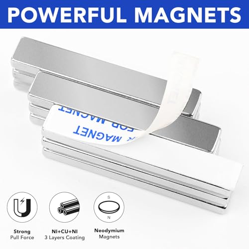Image of MIKEDE Magnets, 9 Pack Strong Neodymium Bar Magnets with Adhesive Backing, Rare Earth Fridge Magnet Heavy Duty, Metal Powerful Magnet for Craft, Whiteboard, Garage, Kitchen - 60x10x3 mm