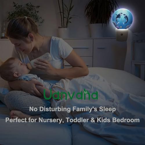 Image of Whale Night Light Undersea Killer Whales Blue Ocean Sea Coastal LED Dusk to Dawn Plug-in Nightlight Auto Sensor for Bedroom Bathroom Hallway Living Room