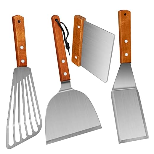 KLAQQED Spatula, Metal Spatulas Set, Stainless Steel Spatula, Fish Spatula Turner Cooking BBQ Grill Griddle Spatula, Metal Spatula for Cast Iron Skillet, Small Wide Kitchen Spatulas ​with Wood Handle