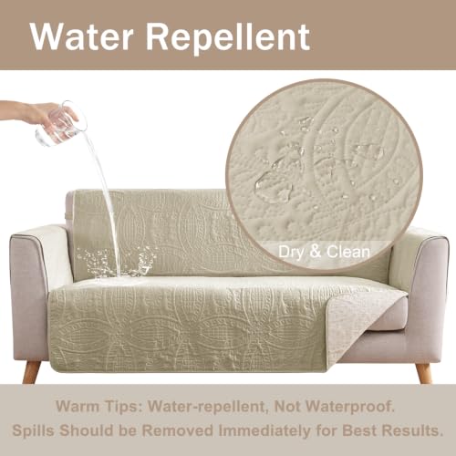 Image of Quilted Grand Sofa Covers Washable, Couch Cover for Grand Sofa, Soft Cozy Couch Protector for 4 Cushion Couch, Oversized Grand Sofa Slipcovers Water-Repellent (Grand Sofa 88 inch, Camel)