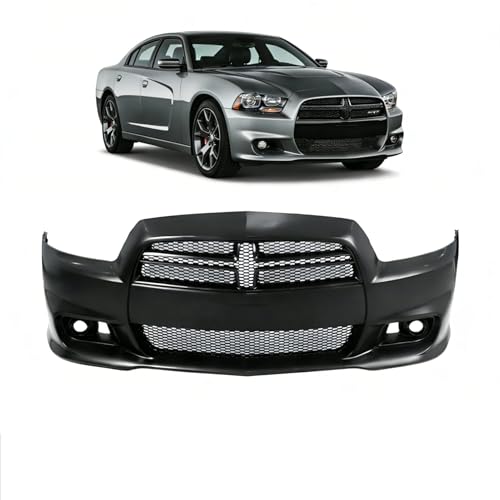 SRT8 Style Front Bumper Conversion Kit, Compatible with 2008-2014 Dodge Charger, SRT8 Front Bumper Body Kit + Foglight Covers + Upper & Lower Grilles without ACC