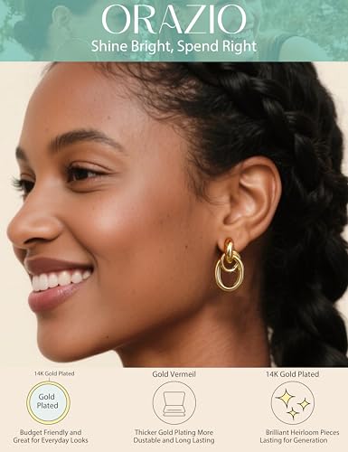 ORAZIO Chunky Gold Plated Knot Earrings for Womens Trendy 925 Silver Statement Lightweight Dangle Drop Hypoallergenic Large Geometric Stud Earring Jewelry for Women3