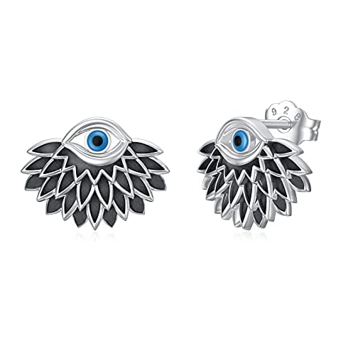 RMREWY Evil Eye Earrings 925 Sterling Silver Lotus Flower Stud Earrings Evil Eye Jewelry Protection Lucky Birthday Gifts for Women Girlfriend Cover