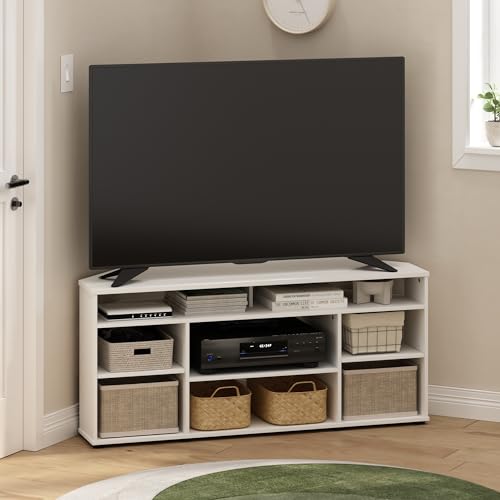 Image of Furinno BESI TV Stand, No Tools Assembly Industrial Style Entertainment Center, TV Console for TV up to 46 Inch, for Living Room, Bedroom, White