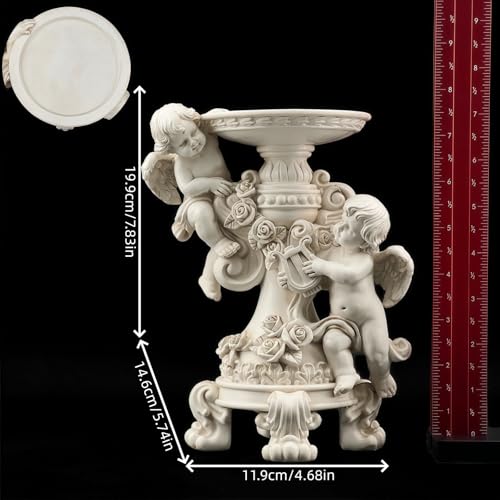 Estatua Ángel Porta Velas Barroco Resina Blanca miniatura 2