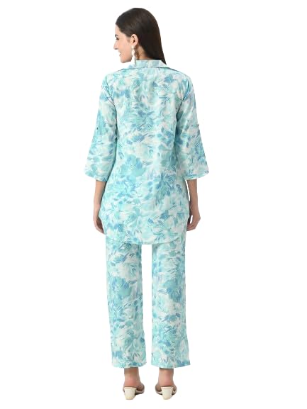 Image of Neysa Floral Print Cord Set (Shirt & Bottom Set) for Girls & Women | Women Flower Print Set | Women Printed Palazzo Set | Women Shirt Set | Women Cord Set.