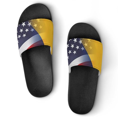 Flag of Chad And U.S. FLAG House Sandals Non-Slip Bathroom Slippers Beach Summer Shoes for Men Women
