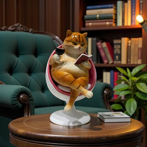 Image of AUGEN Polyresin Rotating Kitten Book Reading Statue Showpiece for Home Decor Decoration and Gifting (1767F18, 15.5cm)