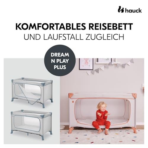 hauck Dream N Play Plus, Dusty Blue - Kinderreisebett mit Transporttasche - Großer Schlupf zum Spielen - Klein Zusammenklappbar - Baby Reisebett Kleinkind ab Geburt bis 15 kg