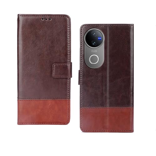 Image of Inktree Vivo V50 5G Flip Cover | Leather Finish | Complete Protection Flip Case for Vivo V50 5G - Coffee Tan