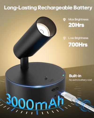 Image of GOODEA Spotlights Indoor with Remote, 3000mAh Rechargeable Battery Plant Spotlight Indoor, Wireless Uplighting with 3 Colors & Dimmable, LED Picture Light for Painting, Artwork Accent Lighting(2 Pack)