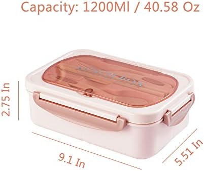 Kisstta Lunch Box for Adults, 1200ml Kids Bento Box with 3 Compartments, Leakproof Bento Lunch Box with Utensils, Pink