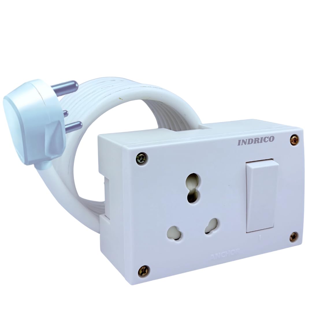 INDRICO® 20A Power Extension Board with 2 Meter Heavy Duty Wire for Microwave, Induction Cooker, Fridge, Washing Machine, 1 Ton A.C, Anchor Switch & Socket & Plug (White)-image-36