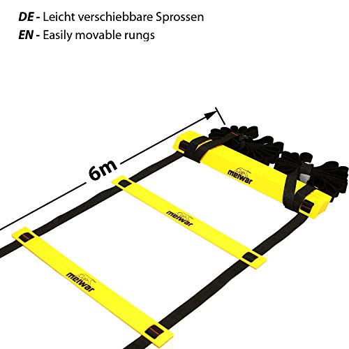 Escalera de coordinación de 6m con bolsa y clavijas | Escalera de velocidad | Escalera de velocidad para fútbol, fitness, deportes, balonmano | + eBook gratis