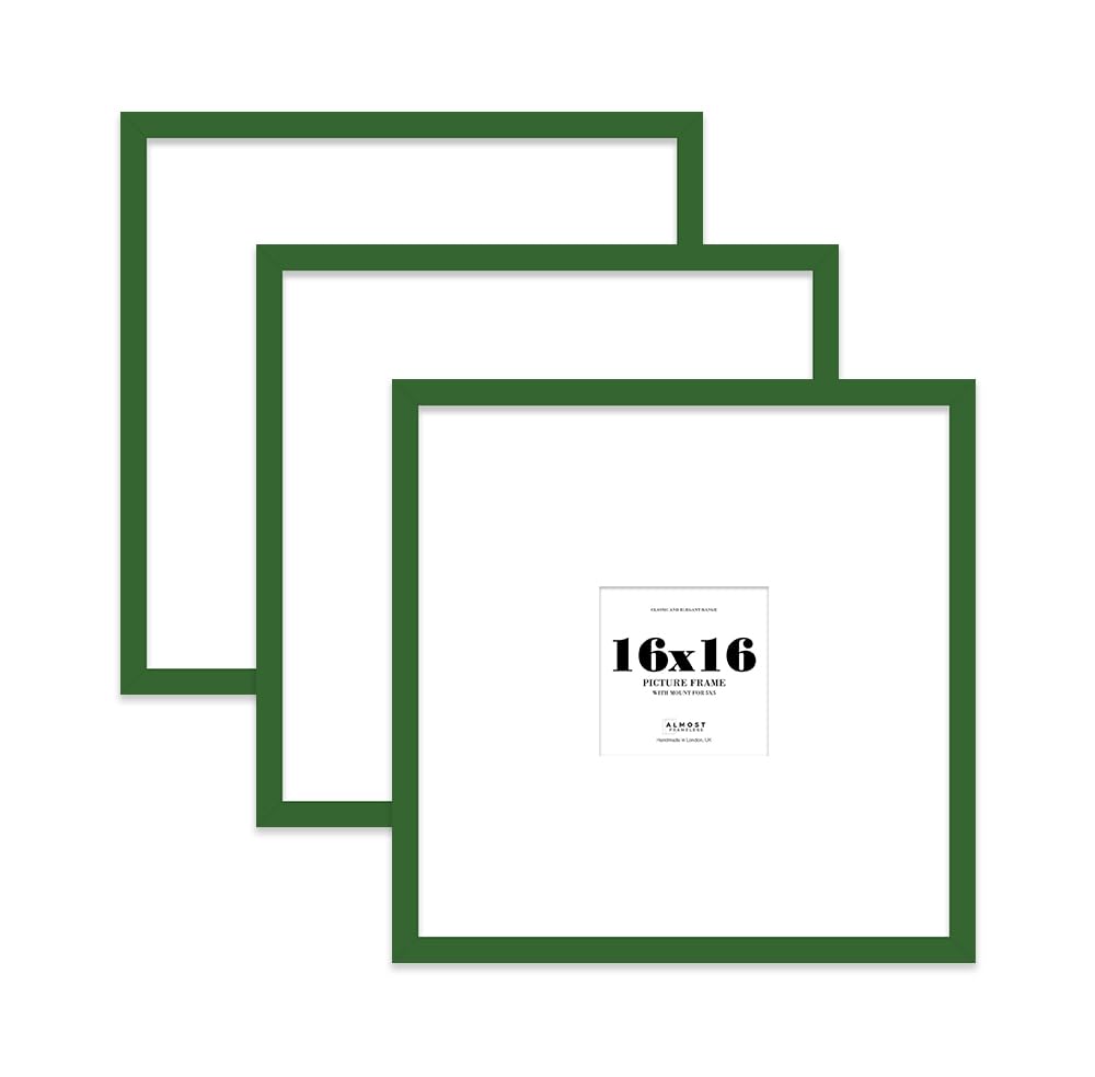16x16 Green Picture Frame with Large Mount for 5x5 Photos, Prints - Modern Square Wall Frame, Set of 3