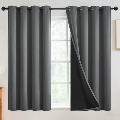SimpleHome Grey 100% Blackout Curtains Room Darkening Living Room 54 Inch