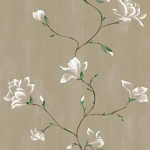 Laatse Vintage Khaki Floral Bird Wallpaper Peel and Stick 17.5" × 118"