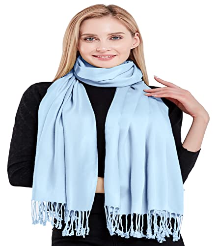 CJ Apparel Light Blue Baby Blue Solid Color Tassels Design Nepalese Shawl Seconds Scarf Wrap Stole Throw Head Wrap Pashmina Hand Made in Nepal New4