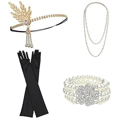 1920s Gatsby Gold, Pearl Floral Bracelet Set