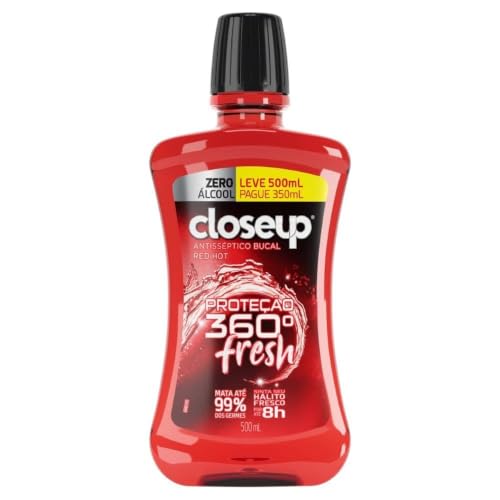Enxaguante Bucal Antisséptico Zero Álcool Red Hot Closeup Proteção 360° Fresh Frasco Leve 500ml Pague 350ml, Close Up