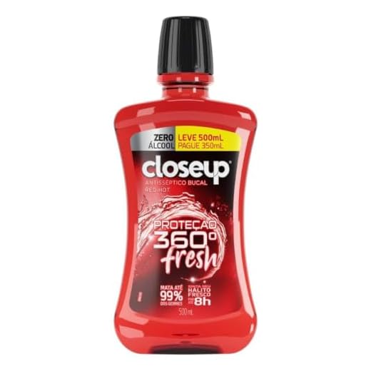 Enxaguante Bucal Antisséptico Zero Álcool Red Hot Closeup Proteção 360° Fresh Frasco Leve 500ml Pague 350ml, Close Up