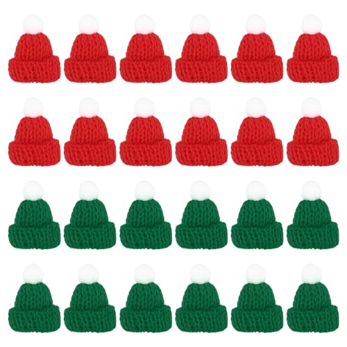PATIKIL 24Pcs Mini Christmas Knit Hats Bright Red/Dark Green