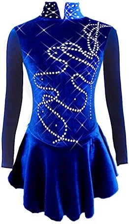 Ice Figure Skating Dress Girls Blue Velvet Skirts Children Dance Costumes Kids 4-6 Years