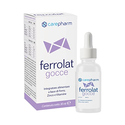 Carepharm, Ferrolat Gocce, Integratore Alimentare a Base di Ferro e Zinco, e Vitamine, Contribuiscono alla Normale Funzione del Sistema Immunitario, Senza Glutine, Senza Lattosio, 30 ml