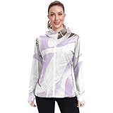 SyXIOP Chaqueta deportiva de secado rápido con plumas marrones y blancas, protección UPF 50+, para senderismo, rendimiento al aire libre, marrón, blanco, pluma, morado, S