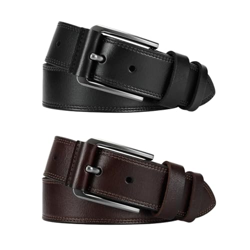 Belts for Men 2pcs Men's Casual Belt Antique Buckle Needle Buckle Head Men's Belt Men's Formal Dress Belt(120cm,Black and Coffee)