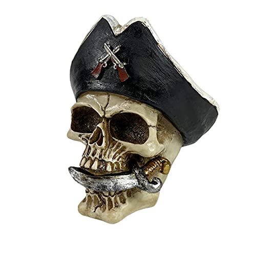 Urbalabs Dread Pirate Creepy Skull Warrior Steampunk Skull with Horns Skull Statue Skeleton Head Creepy Figurine Skull Gothic Decor Viking Decor Statue Goth Room Horror Decor
