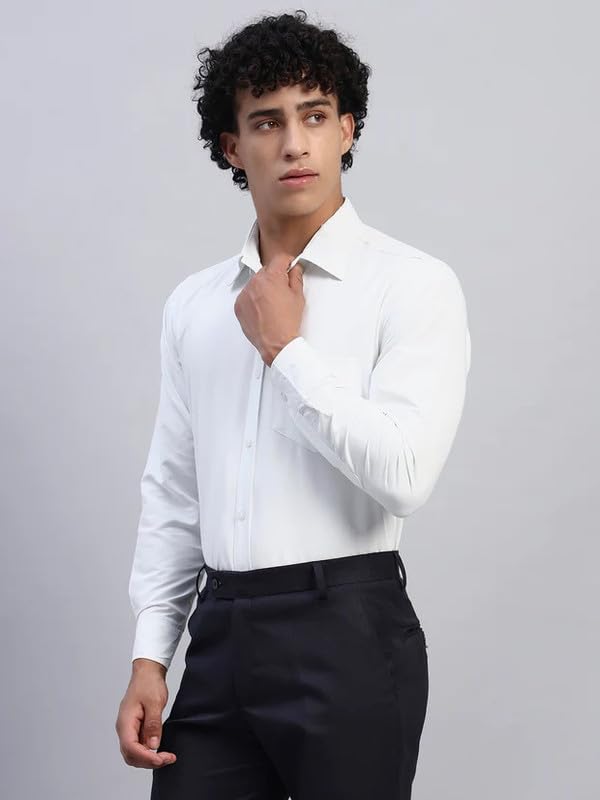 Image of SHOKHEAD Men's Formal White Cotton Shirt - Slim Fit Full Sleeve Dress Shirt for Office & Business Wear
