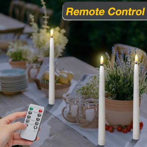 Image of Tuanse 100 Pcs Flickering Flameless Taper Candles Bulk LED Battery Operated Realistic Flame Effect with Remote & Timer Safe No Fire Wax Drip Candles for Wedding Church Home Decor (9.65 inch,White)