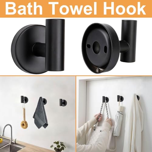 Image of JIALTO 5-Piece Bathroom Towel Holder | Towel Rod | Toilet Roll Stand | Wall Mounted Bathroom Fittings Full Set - 16 Inch Hand Towel Bar | Toilet Paper Holder | Adhesive Hooks(Black, 5 - Pieces Set)
